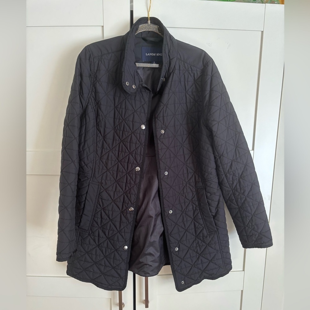 Lands' End Women's Black Quilted Jacket Size 6-8 Small Primaloft Minimalist Chic
